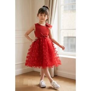 Red Tulle Overlay Easter Pagent Church Party Butterfly Dress Size 5T